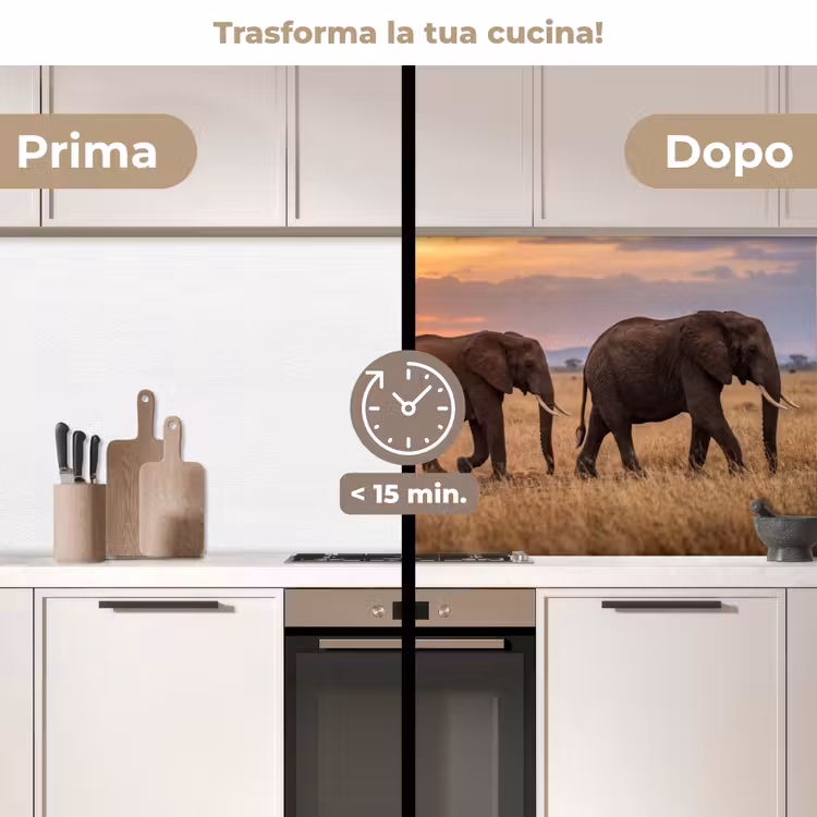 Schienale cucina - Elefanti - Savana - Tramonto - Africa - Caldo — 3