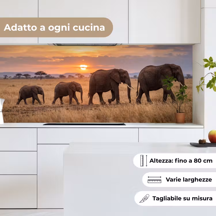 Schienale cucina - Elefanti - Savana - Tramonto - Africa - Caldo — 7