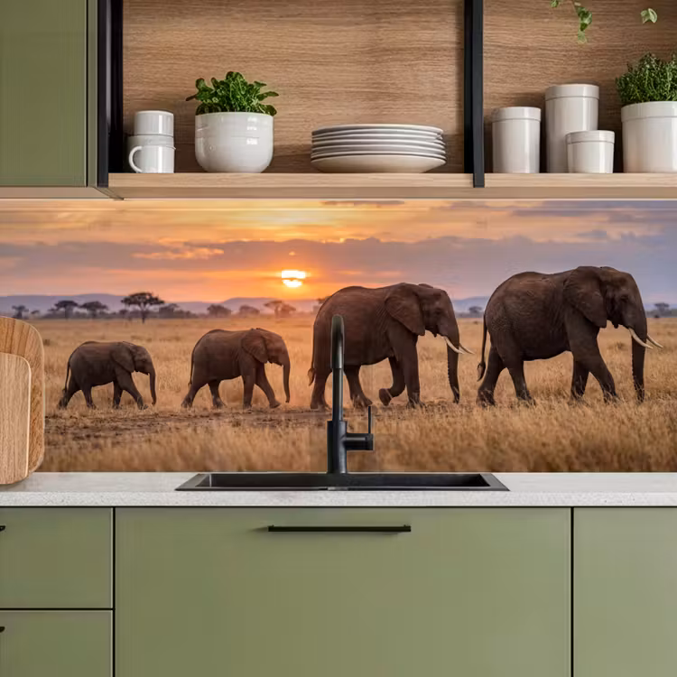 Schienale cucina - Elefanti - Savana - Tramonto - Africa - Caldo — 8