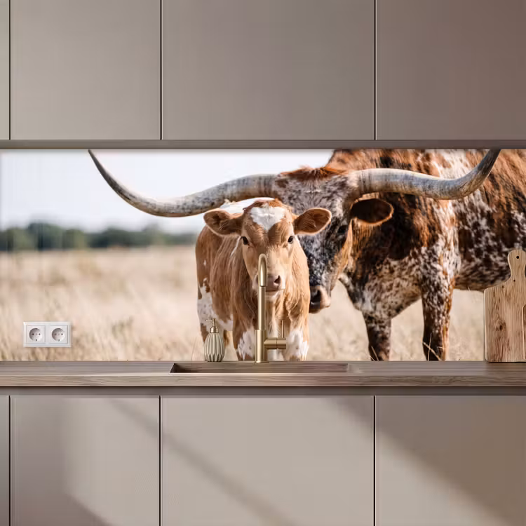 Schienale cucina - Texas Longhorn - Vitello - Pascolo - Animali — 1