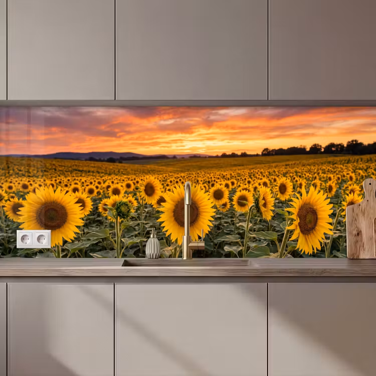 Schienale cucina - Girasoli - Paesaggio collinare - Giallo — 1