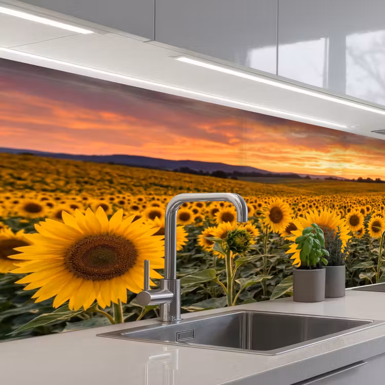 Schienale cucina - Girasoli - Paesaggio collinare - Giallo — 2