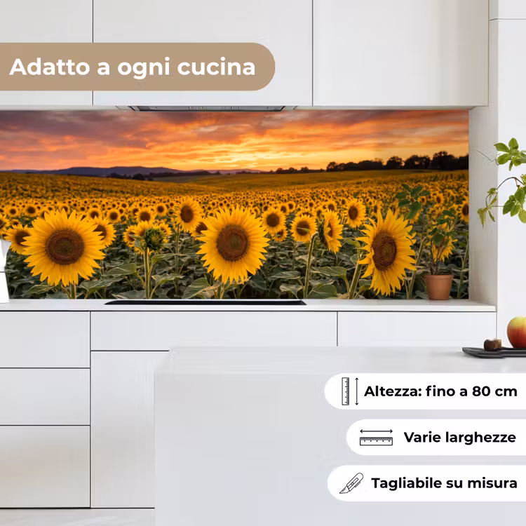 Schienale cucina - Girasoli - Paesaggio collinare - Giallo — 7