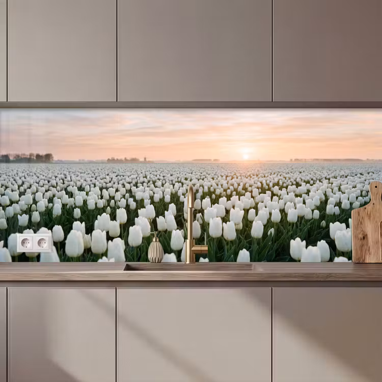 Schienale cucina - Tulipani - Paesaggio - Bianco — 1
