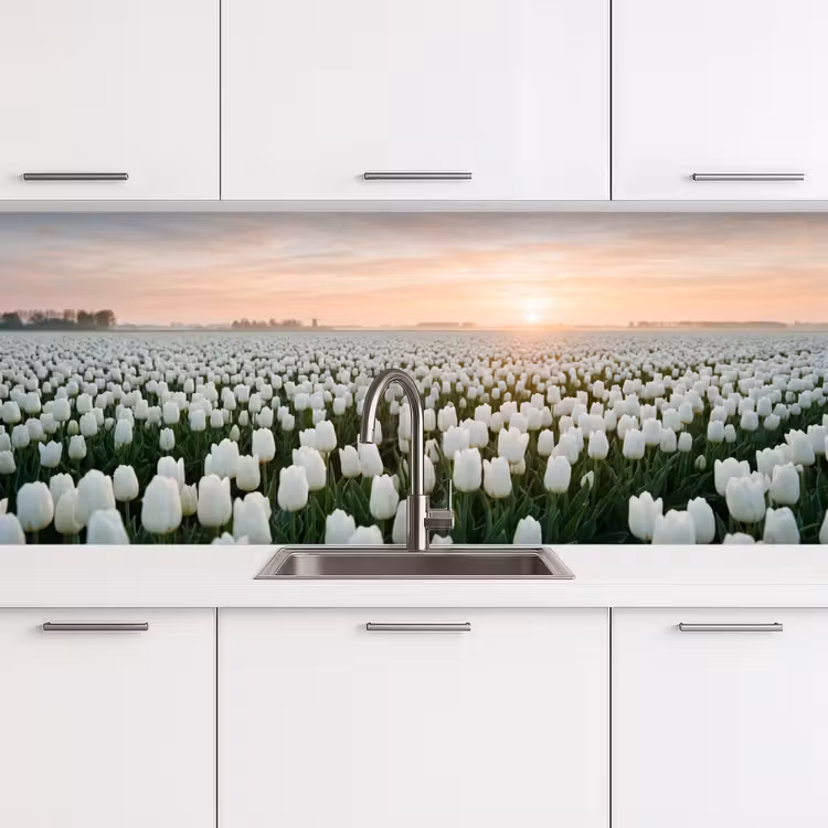 Schienale cucina - Tulipani - Paesaggio - Bianco — 4