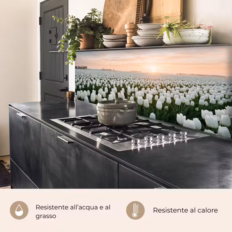 Schienale cucina - Tulipani - Paesaggio - Bianco — 5