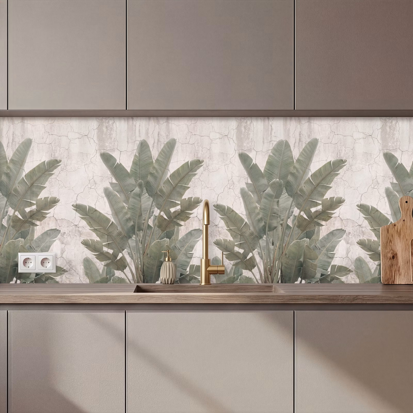 Schienale cucina - Foglie di banano - Calcestruzzo - Verde — 1
