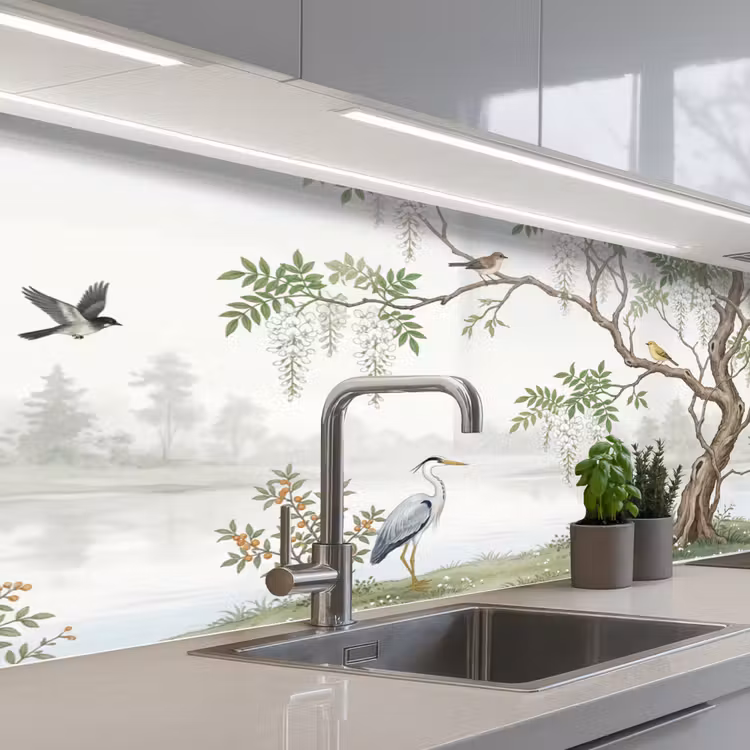 Schienale cucina - Airone - Paesaggio - Verde — 2