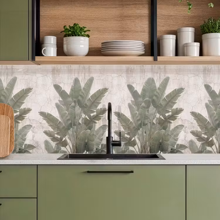 Schienale cucina - Foglie di banano - Calcestruzzo - Verde — 8