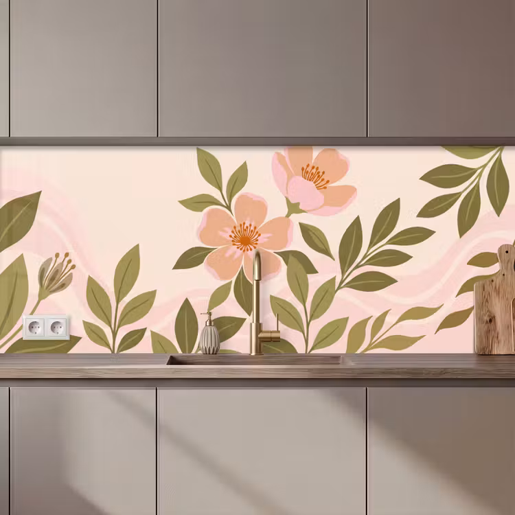 Schienale cucina - Grafica - Fiori - Rosa — 1