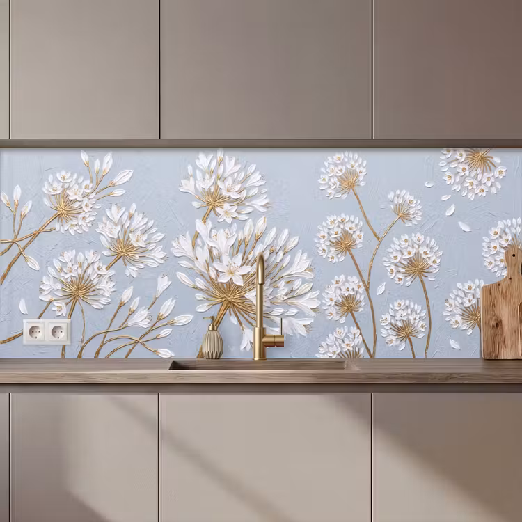 Schienale cucina - Illustrazione - Fiori - Blu — 1