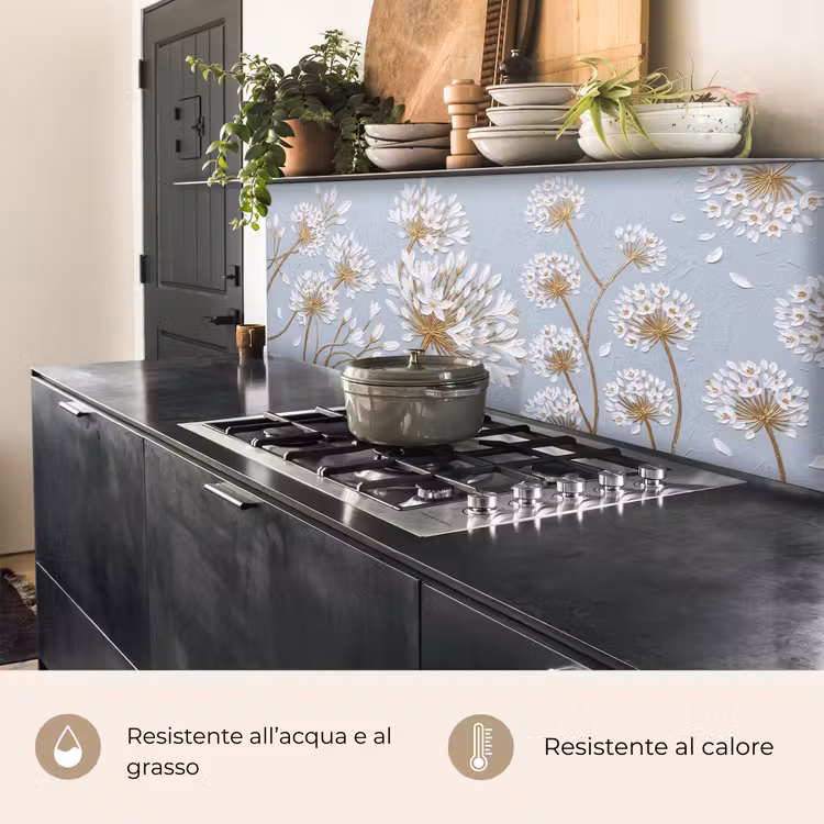 Schienale cucina - Illustrazione - Fiori - Blu — 5