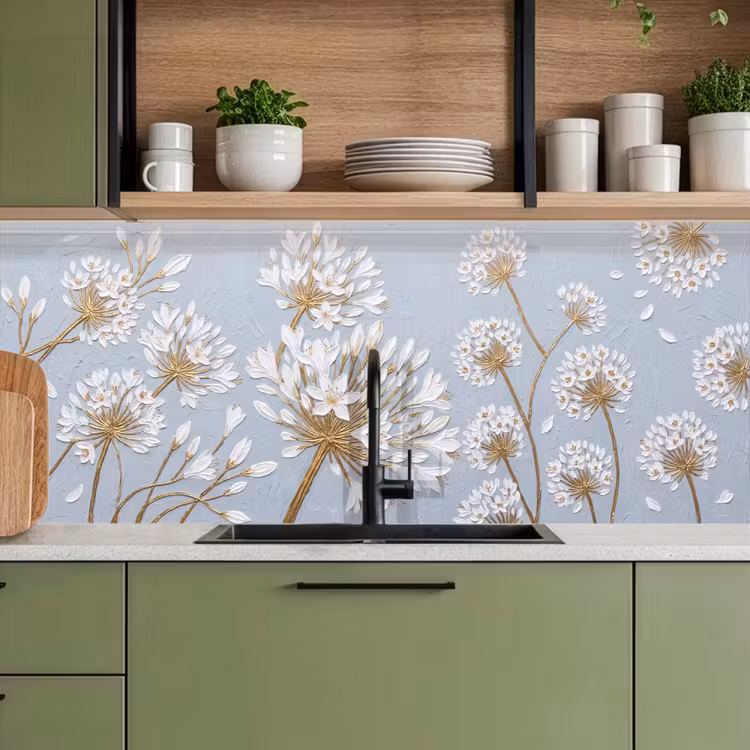 Schienale cucina - Illustrazione - Fiori - Blu — 8