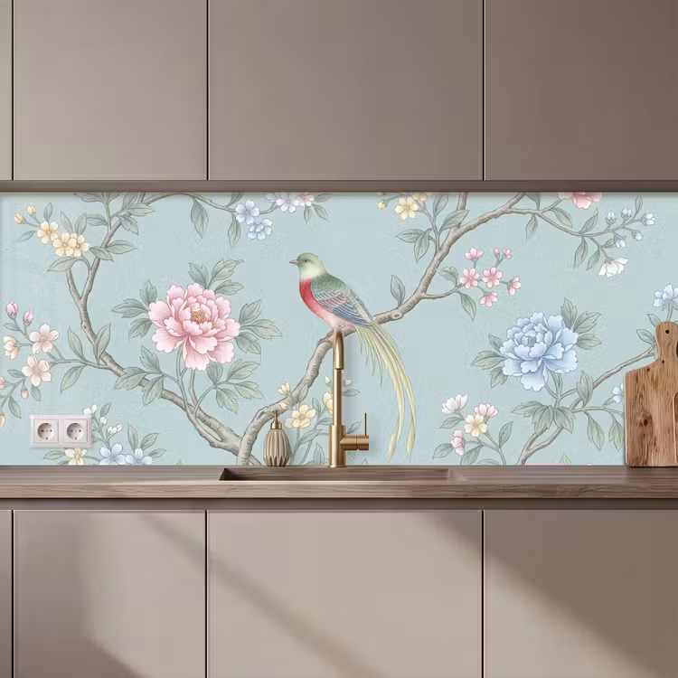 Schienale cucina - Uccello - Fiori - Colorato — 1