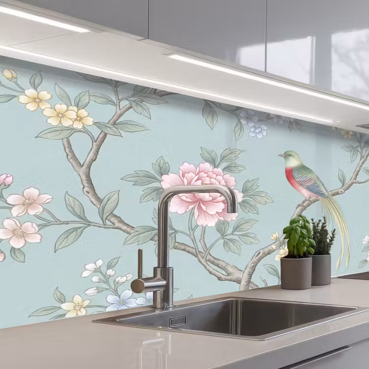 Schienale cucina - Uccello - Fiori - Colorato — 2