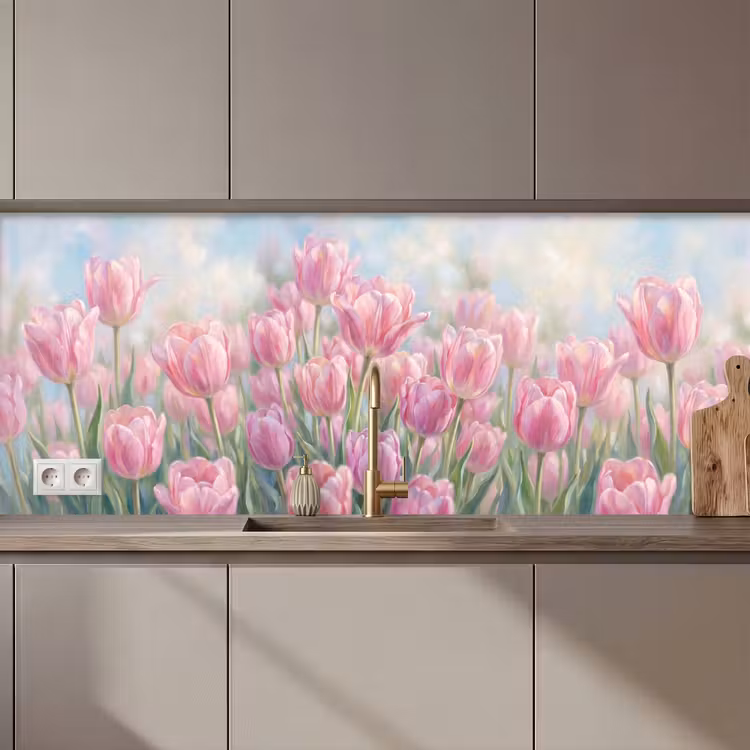 Schienale cucina - Tulipani - Campo - Primavera - Rosa — 1