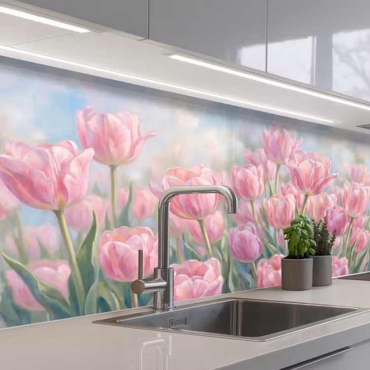 Schienale cucina - Tulipani - Campo - Primavera - Rosa — 2