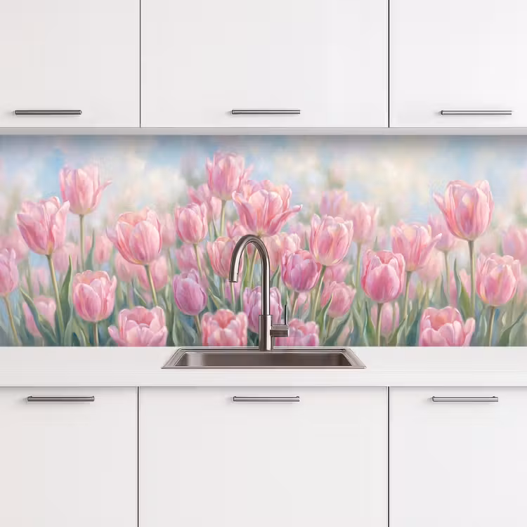 Schienale cucina - Tulipani - Campo - Primavera - Rosa — 4