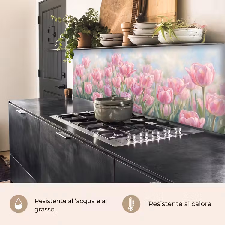 Schienale cucina - Tulipani - Campo - Primavera - Rosa — 5