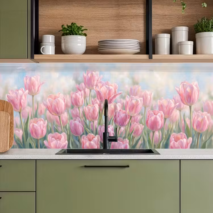 Schienale cucina - Tulipani - Campo - Primavera - Rosa — 8