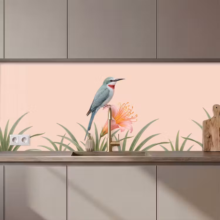Schienale cucina - Uccello - Fiore - Natura - Rosa — 1