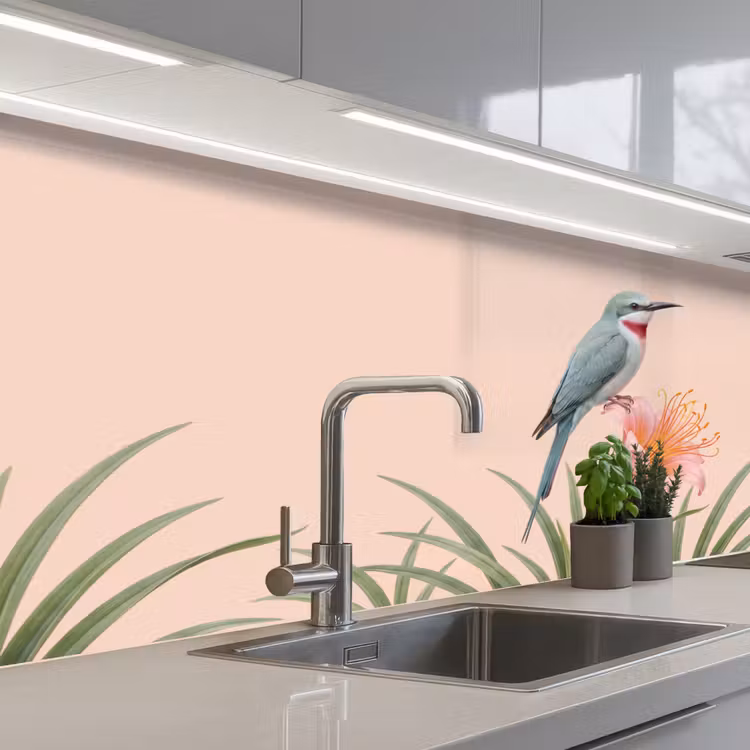 Schienale cucina - Uccello - Fiore - Natura - Rosa — 2