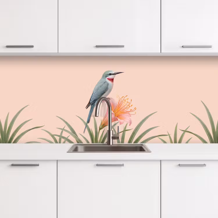 Schienale cucina - Uccello - Fiore - Natura - Rosa — 4