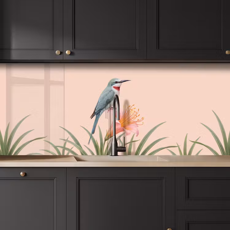Schienale cucina - Uccello - Fiore - Natura - Rosa — 6