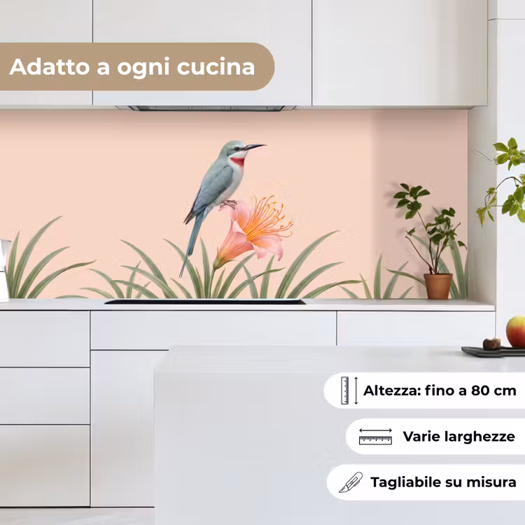 Schienale cucina - Uccello - Fiore - Natura - Rosa — 7