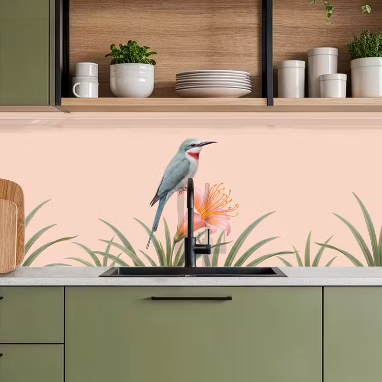 Schienale cucina - Uccello - Fiore - Natura - Rosa — 8