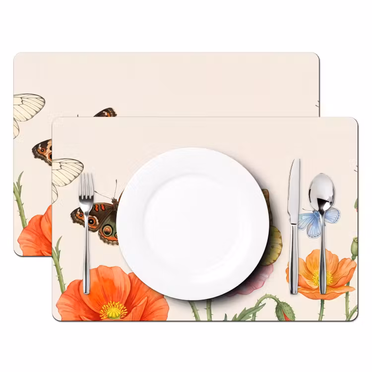 Tovaglietta – 6 pezzi - Farfalle - Papaveri - Illustrazione - Colorato — 2