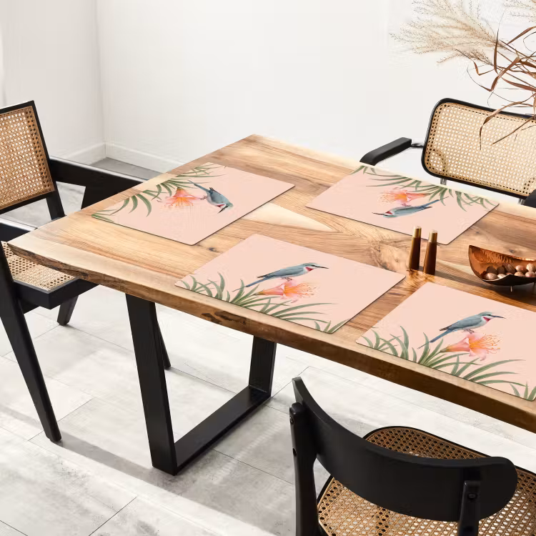Tovaglietta – 6 pezzi - Uccello - Fiore - Natura - Rosa — 4