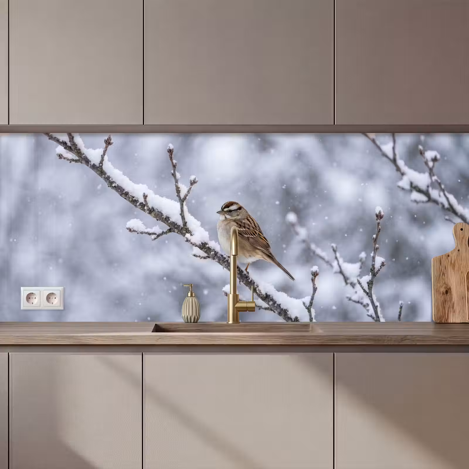 Schienale cucina - Uccello - Ramo - Neve - Inverno — 1