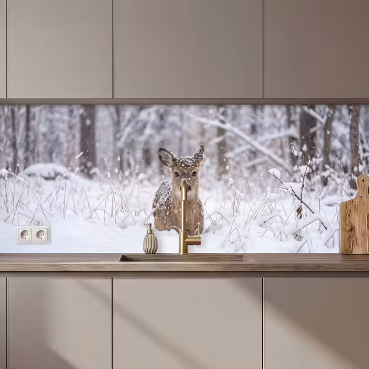 Schienale cucina - Cervo - Neve - Foresta - Animali - Adorabile — 1