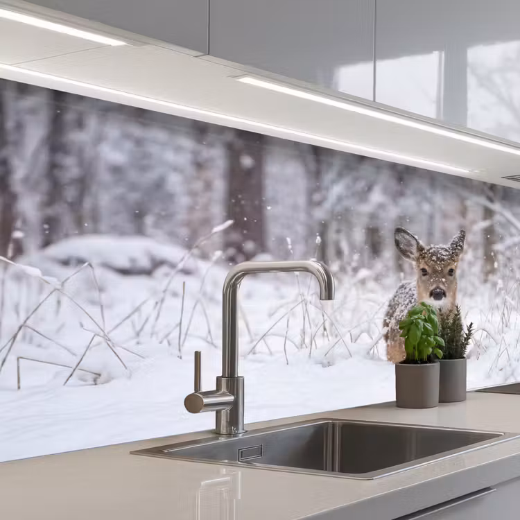 Schienale cucina - Cervo - Neve - Foresta - Animali - Adorabile — 2