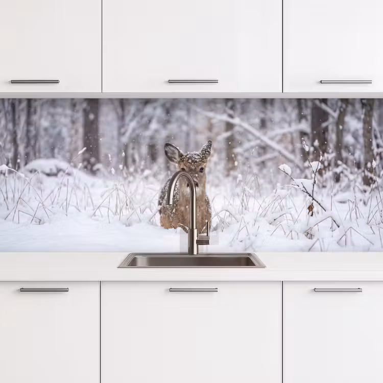 Schienale cucina - Cervo - Neve - Foresta - Animali - Adorabile — 4
