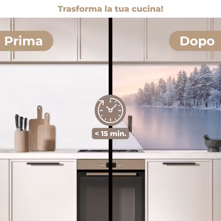 Schienale cucina - Pontile - Lago - Nebbia - Inverno - Sereno — 3