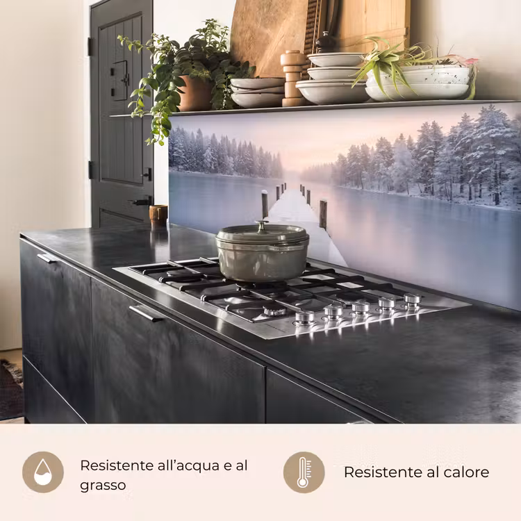Schienale cucina - Pontile - Lago - Nebbia - Inverno - Sereno — 5