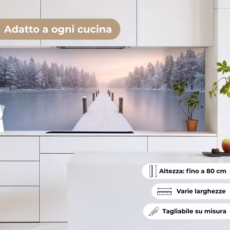 Schienale cucina - Pontile - Lago - Nebbia - Inverno - Sereno — 7