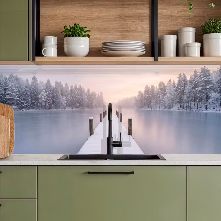 Schienale cucina - Pontile - Lago - Nebbia - Inverno - Sereno — 8