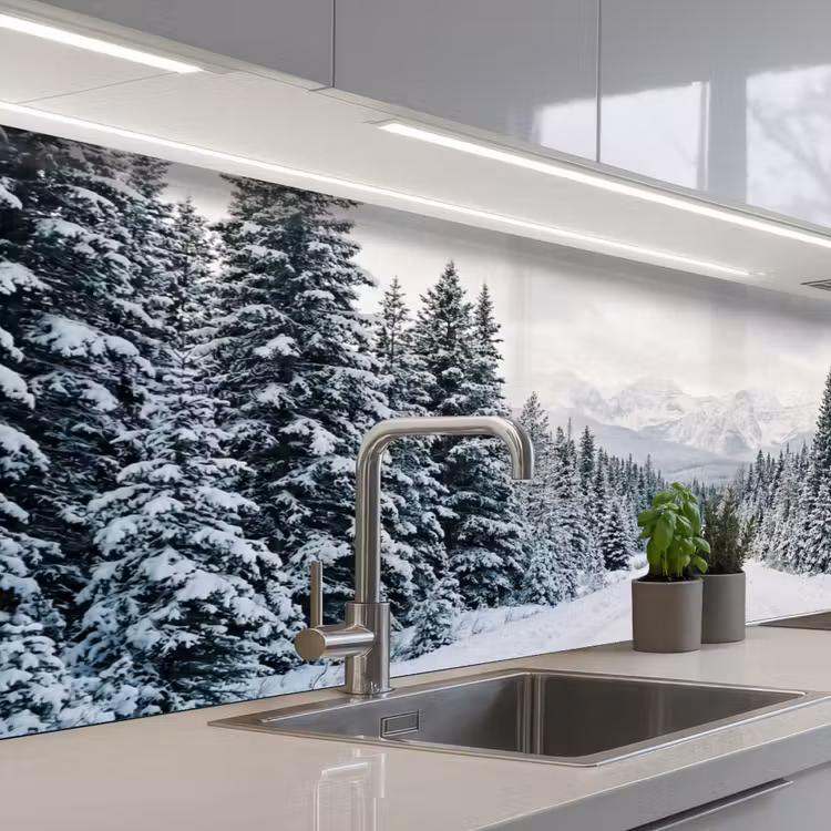 Schienale cucina - Strada - Neve - Foresta di conifere - Inverno - Avventuroso — 2