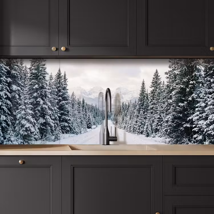 Schienale cucina - Strada - Neve - Foresta di conifere - Inverno - Avventuroso — 6