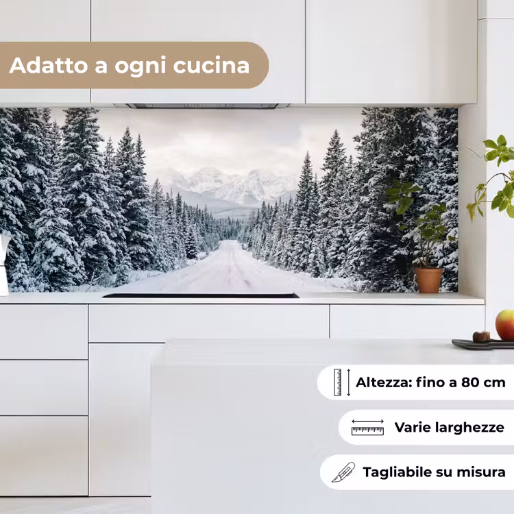 Schienale cucina - Strada - Neve - Foresta di conifere - Inverno - Avventuroso — 7