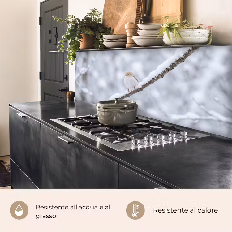 Schienale cucina - Uccello - Neve - Ramo - Inverno - Morbido — 5