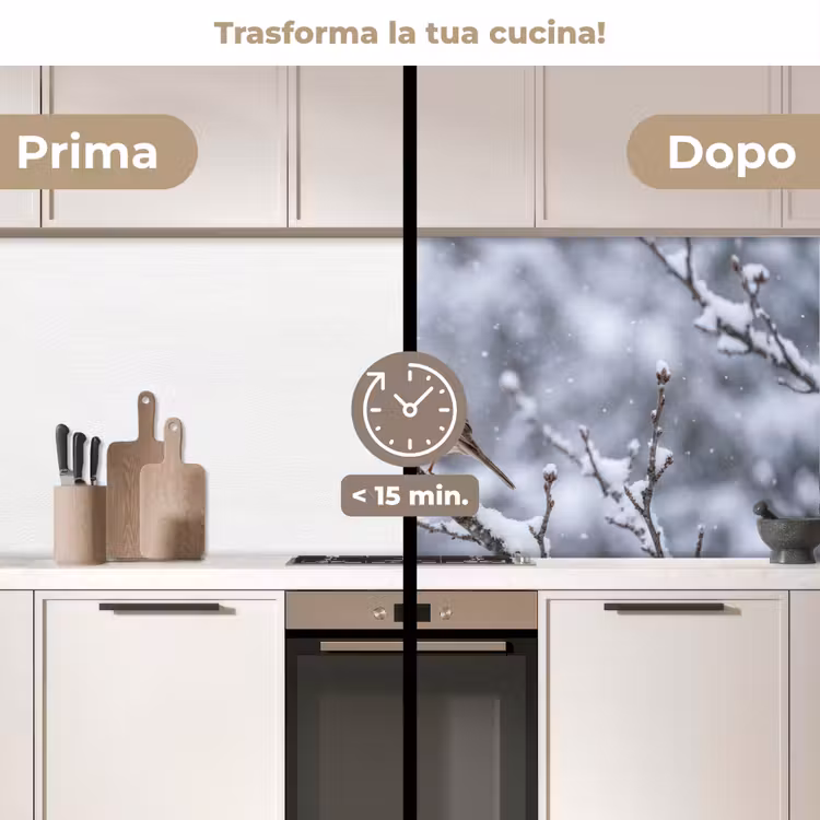 Schienale cucina - Uccello - Ramo - Neve - Inverno — 3