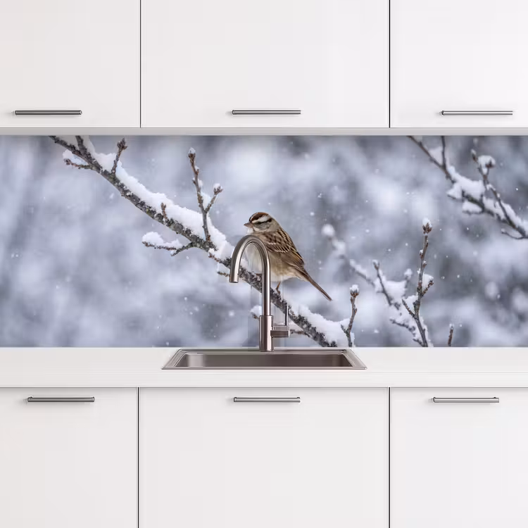 Schienale cucina - Uccello - Ramo - Neve - Inverno — 4