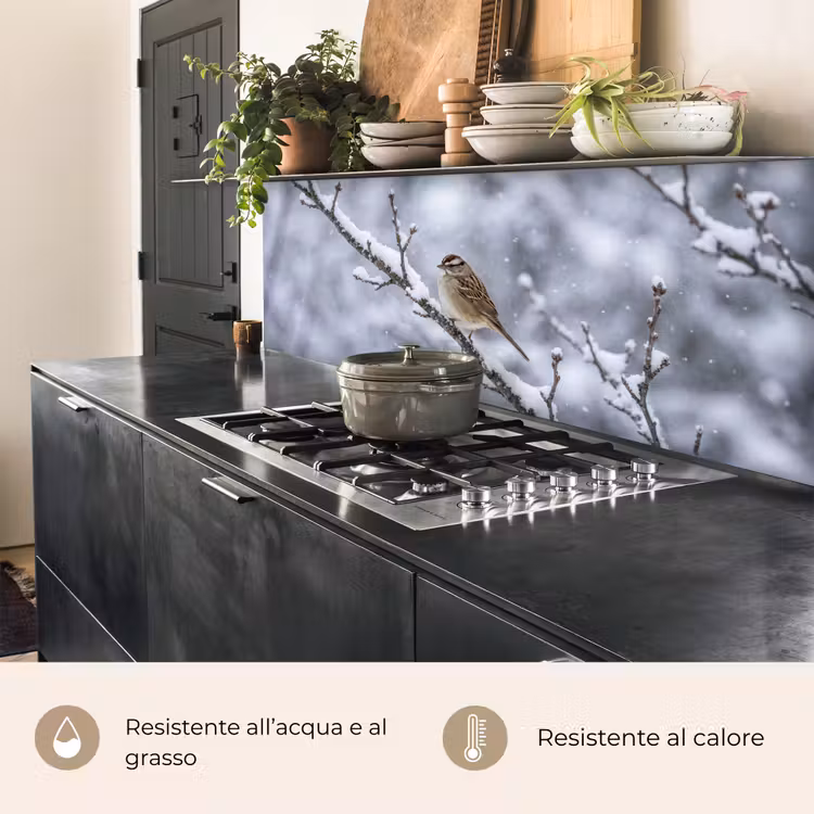 Schienale cucina - Uccello - Ramo - Neve - Inverno — 5