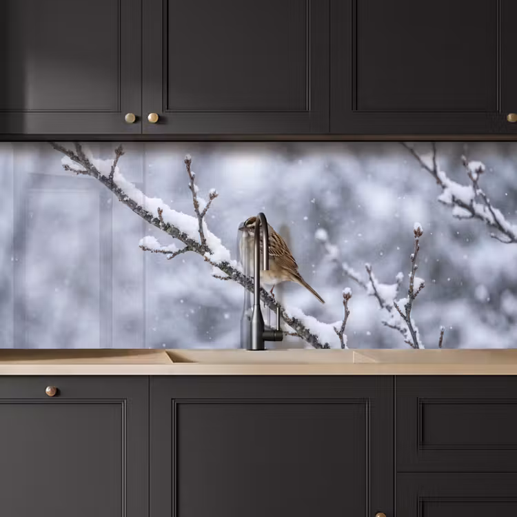 Schienale cucina - Uccello - Ramo - Neve - Inverno — 6