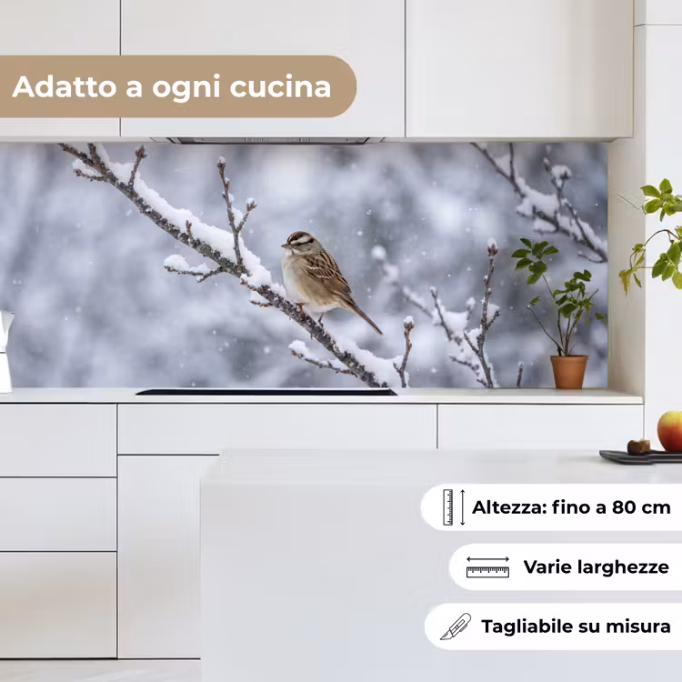 Schienale cucina - Uccello - Ramo - Neve - Inverno — 7