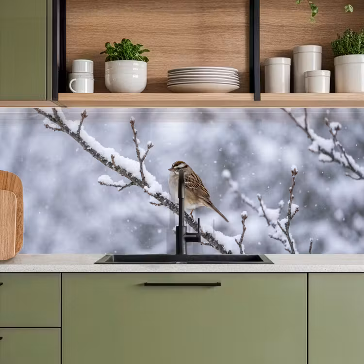 Schienale cucina - Uccello - Ramo - Neve - Inverno — 8